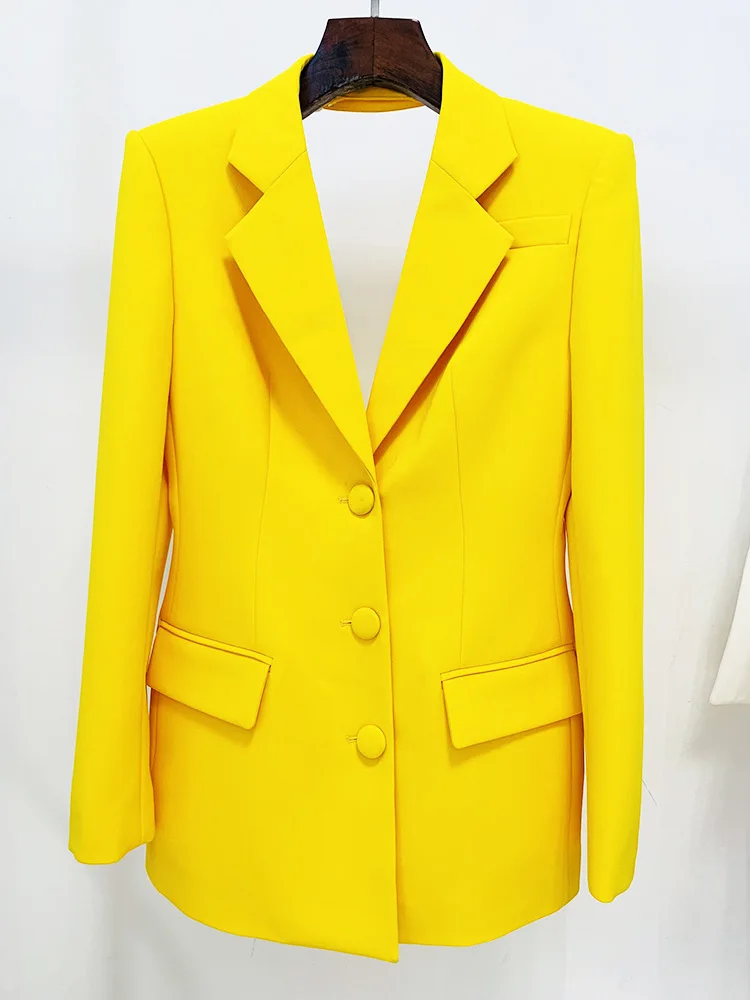 Yellow Backless Diamond Blazer Dress 2023 New Fashionable Personalized Open Back Bead Studded Mid Length Suit Coat Jacket Women