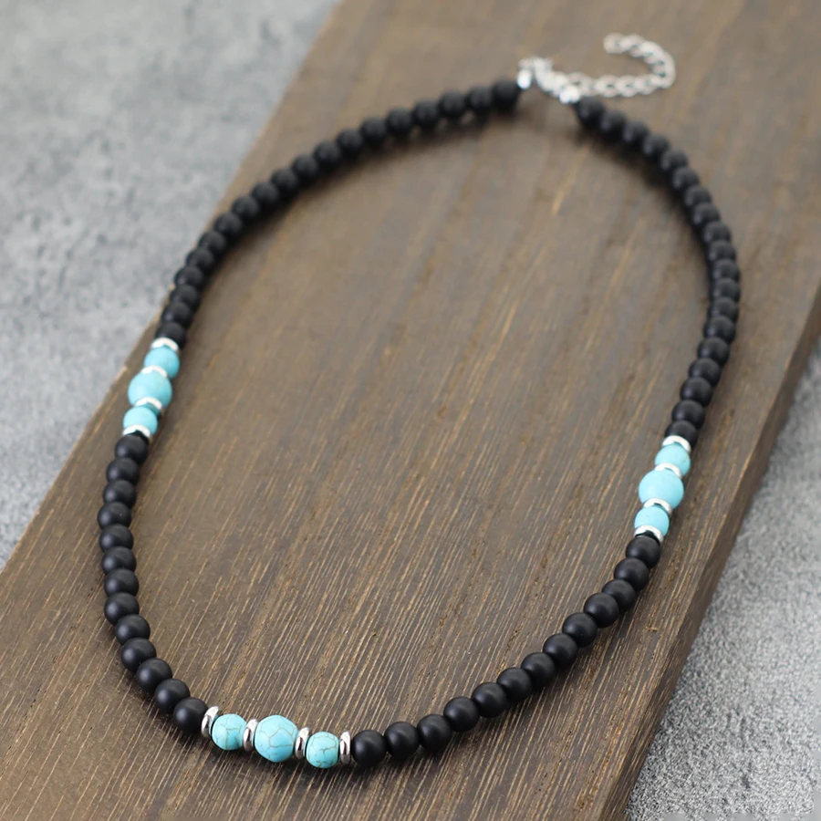 Collier en pierre d'onyx naturel pour hommes, 6mm, fait à la main, yeux de tigre, perles de lave, col court, accessoires Cool pour l'extérieur et la rue