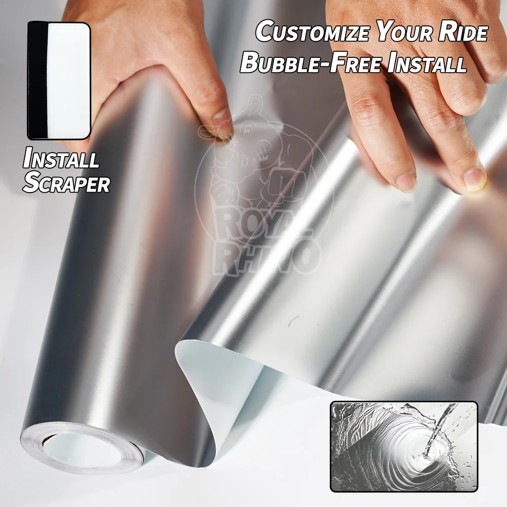 

Premium Satin Matt Silver Chrome Vinyl Wrap Car Film Adhesive Channles for Motorcycle Auto Wrapping Sticker