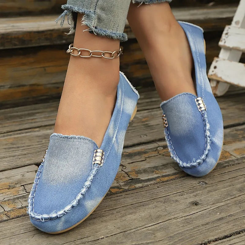 ファッションライトブルーデニムモカシン、メタルバックル付きス - Loafer Flat Women のレビューと価格