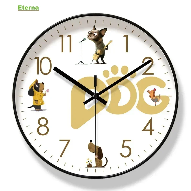 Cute Dog Silent Quartz Wall Clock Nordic Minimalist Sweep Second for Living Room Home Decor