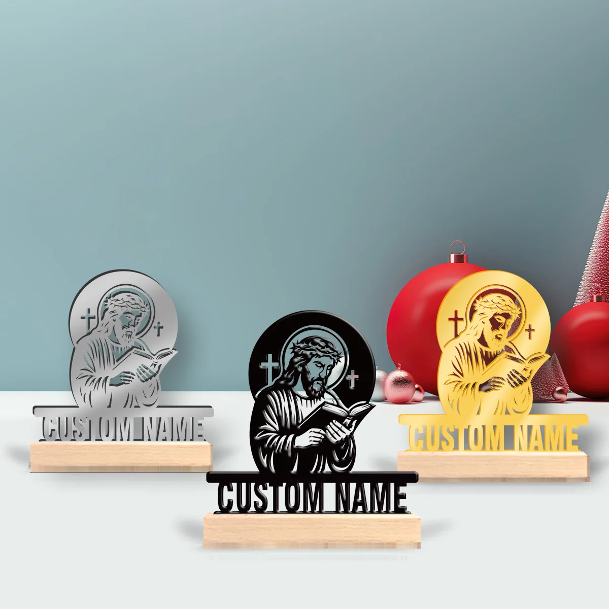 1pc Customizable Wrought Iron Desktop Decoration Custom Name With Wooden Base Holiday Gifts for Family and Friends