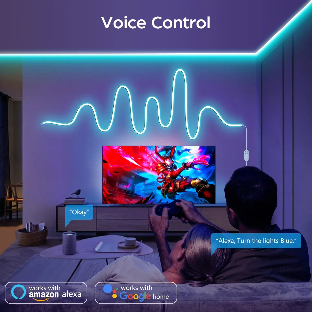 TUYA 스마트 WiFi RGB 네온 스트립 라이트 USB 5V Alexa Google 홈 에코 플러스 APP 음성 제어 음악 동적 동기화 재미있는 홈 장식