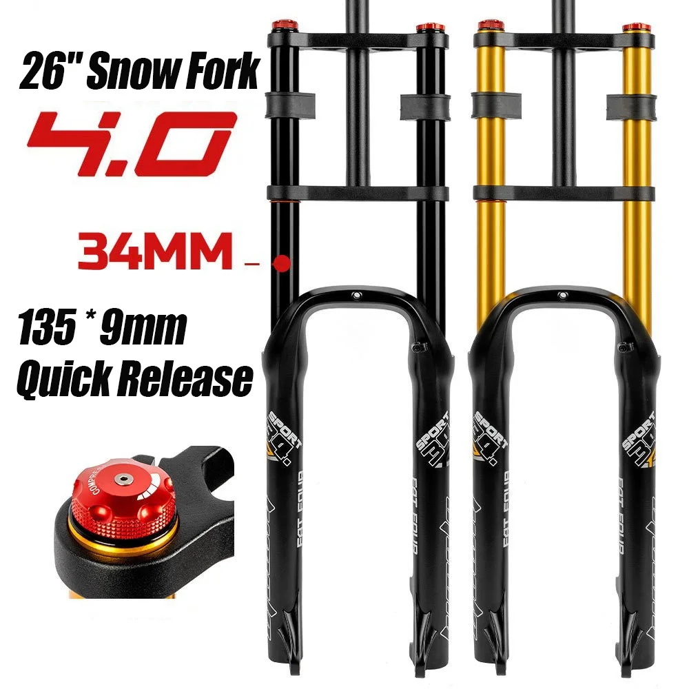 HIMALO 26 Inch Fat Tire Snow Bike Fork 34mm Oversized 135mm Dropout Air Suspension with Adjustable Damping Bicycle accessories