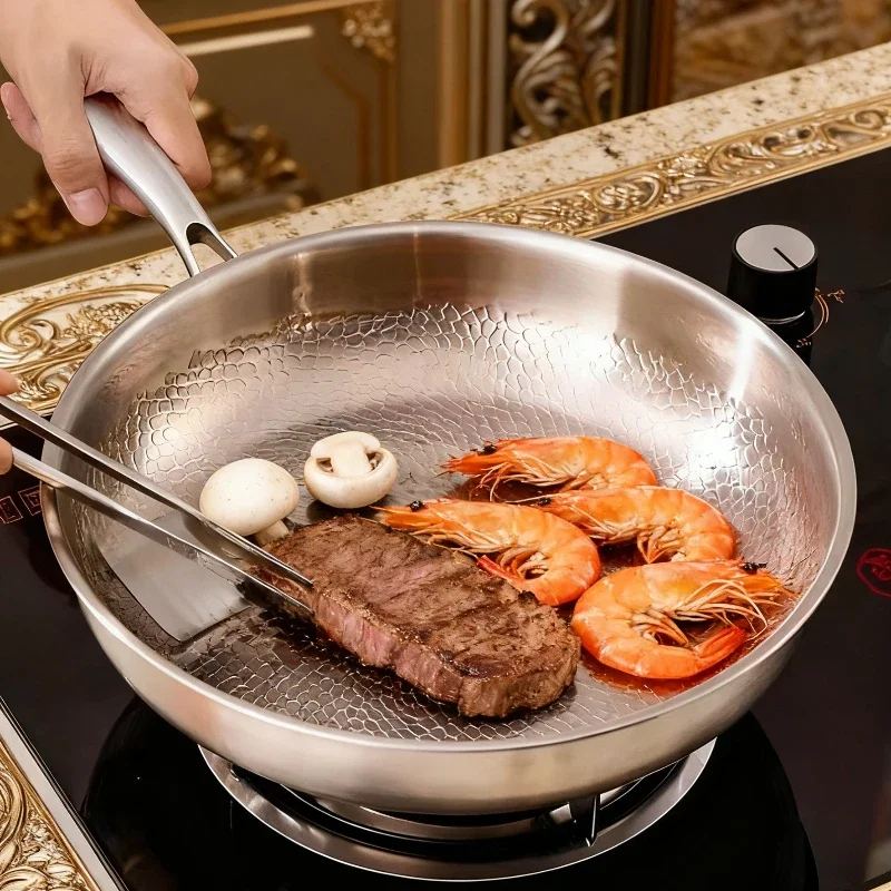 Hammered Titanium Surface Frying Pan Titanium Alloy Wok Titanium Metal Surface Gas Stove Induction Compatible