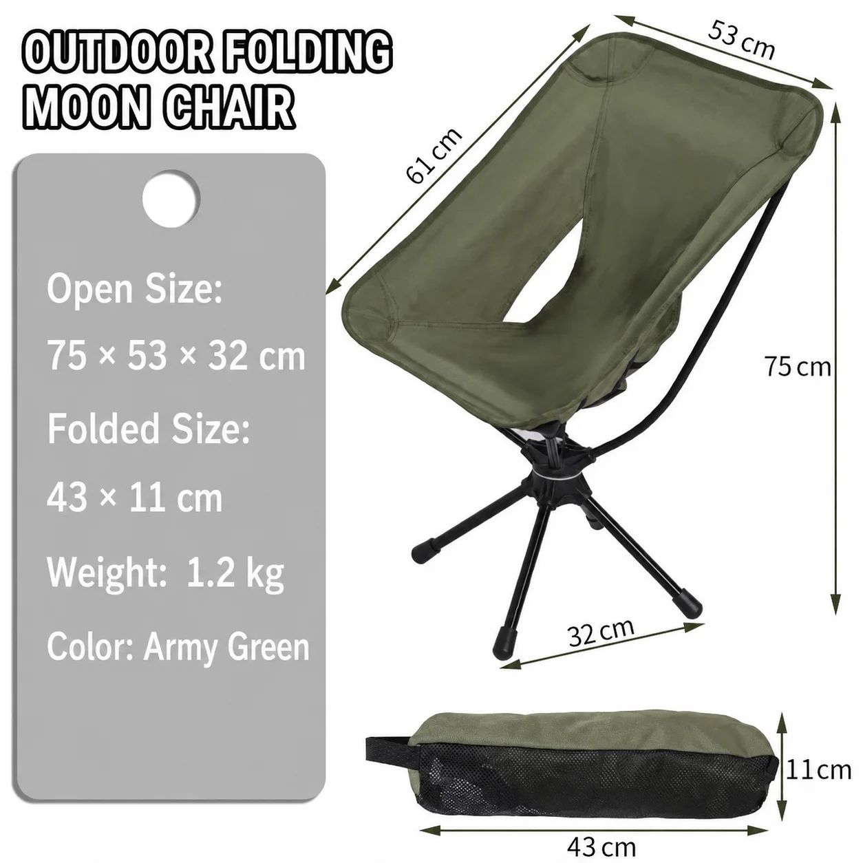 Foldable Swivel Camping Backrest Chair Portable Light‑Weight Aluminum Alloy Moon Chair Breathable Mesh Seat for Outdoor Travel view 6