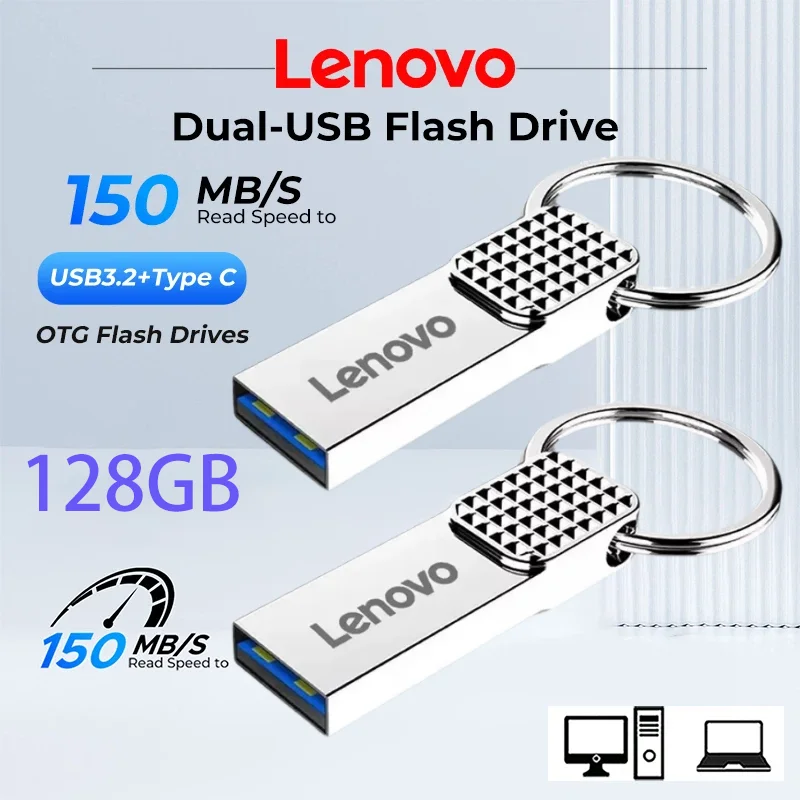 Lenovo USB 3.0 Flash Drives High-Speed Pendrive Mini Metal Pen Drive Type-C Waterproof U Disk for Office Laptop Best Seller