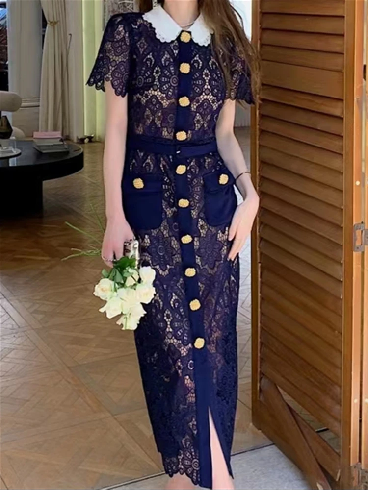 

Woman Mesh Elegant Solid Vintage Dresses Women Dress Summer Party Sexy Lace 2023 A-Line Embroidery Short Sleeve Boho Vestido