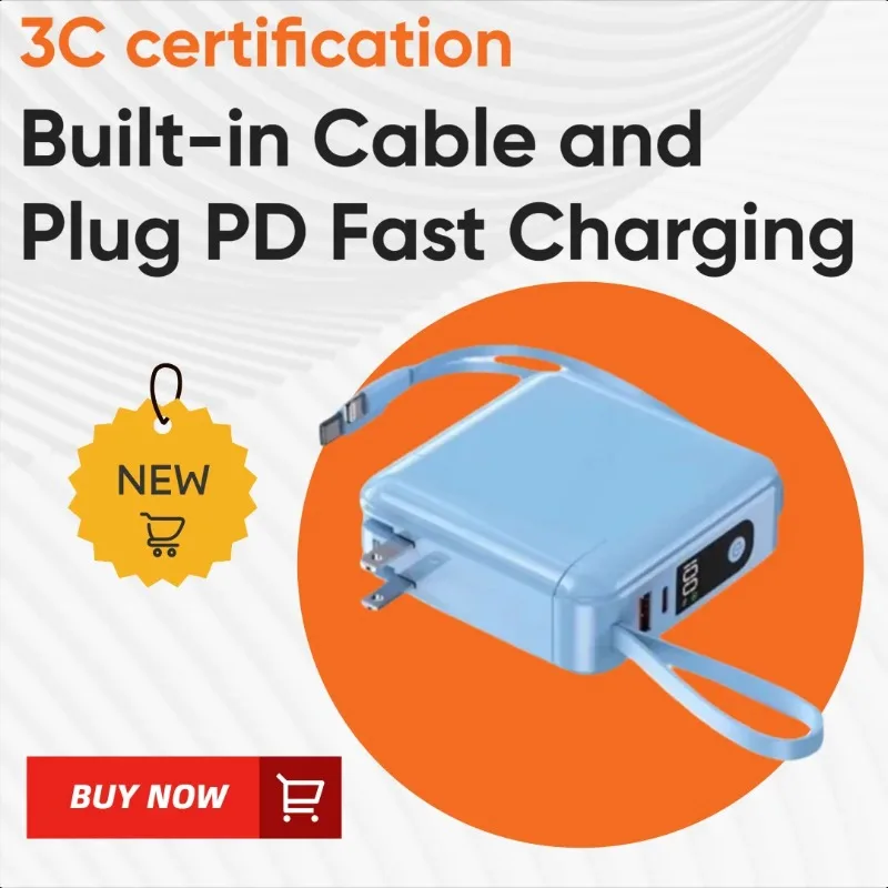 

Power Bank with 20000mAh Large Capacity Built-in Cable Built-in Plug and PD Fast Charging