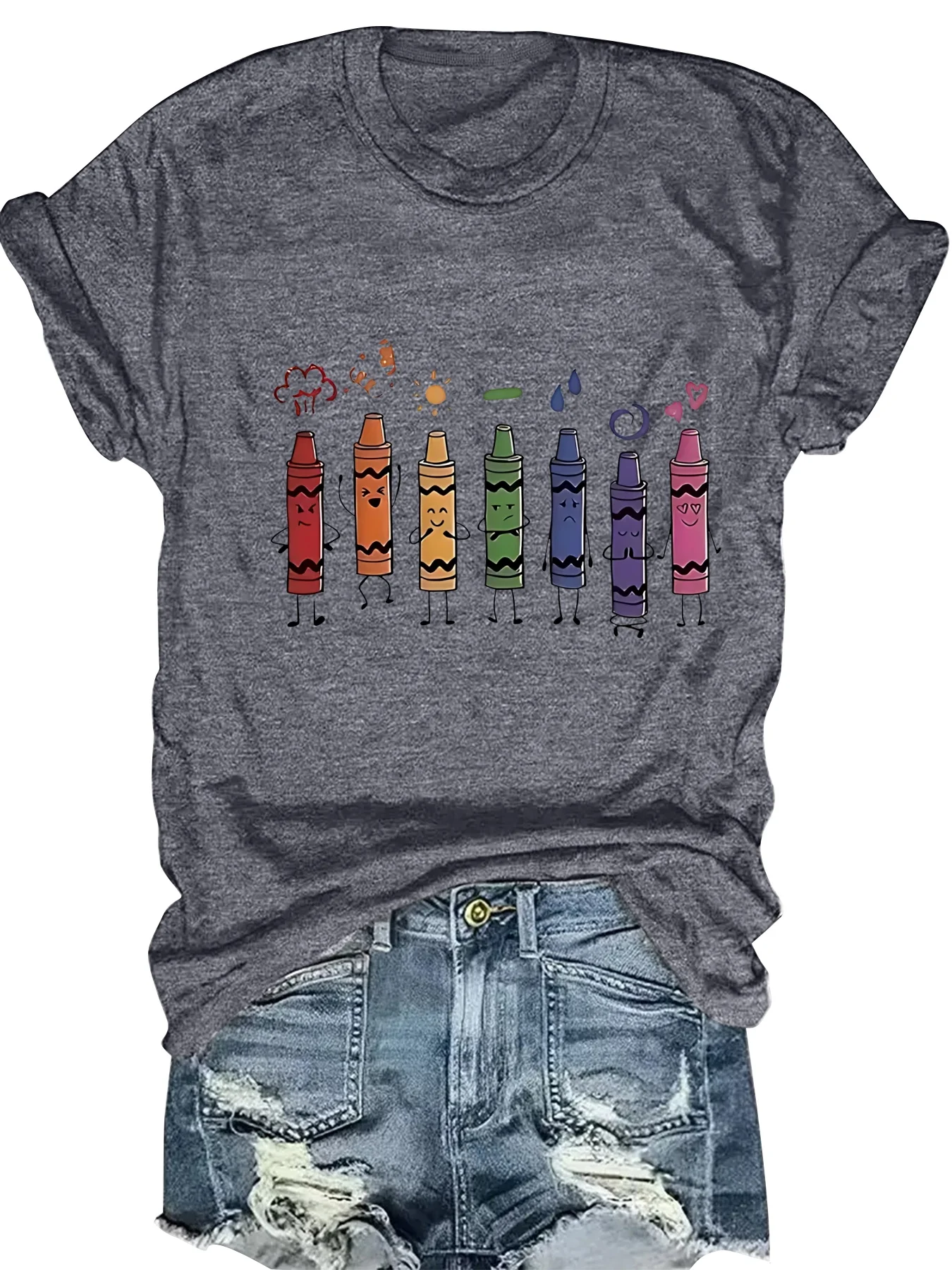 

Модный женский топ с геометрическим принтом, круглым вырезом и короткими рукавами, элегантный повседневный стиль