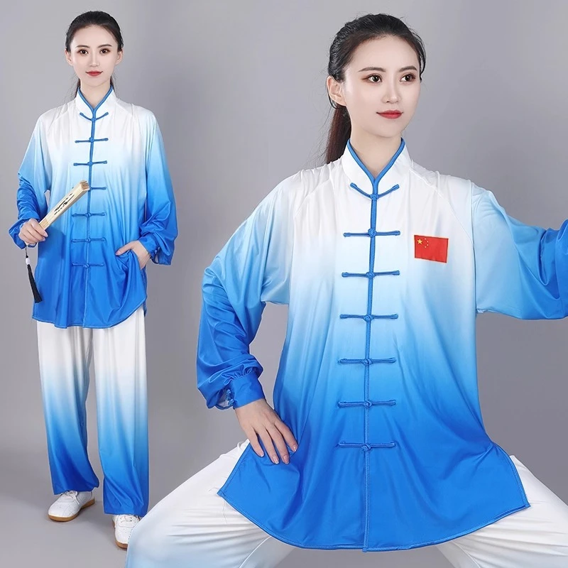 Tai Chi Kung Fu Suit Chinese Traditional Martial Arts Uniform Spring Summer Taijiquan Uniform Gradient Color Taiji Practice Sets