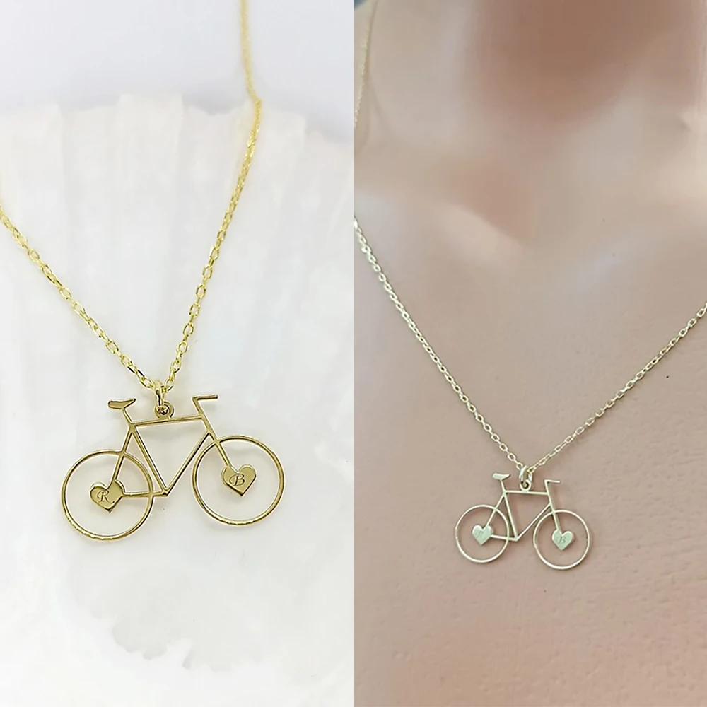 

Customized Initial Letter Personalization Name Necklace Bicycle Design Pendant Necklace Stainless Steel Chain Gifts Jewelry