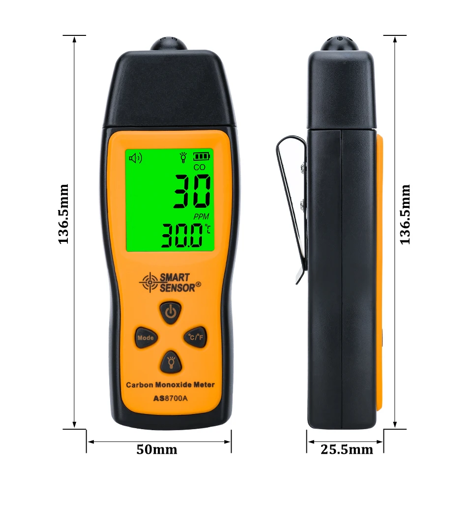 Garvee AS8700A Smart Carbon Monoxide Detector – Handheld High Precision CO Gas Tester, ±5% Accuracy, LCD Display, Audible Alarm, Dual °C/°F – For Home & Industrial Safety