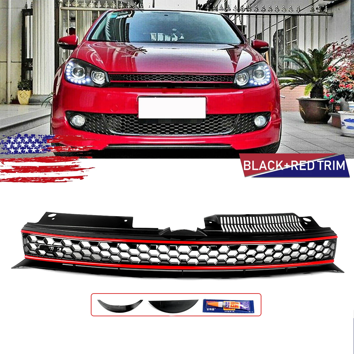

FOR VW GOLF MK6 09-13 BADGELESS GTI STYLE HONEYCOMB FRONT RADIATOR BUMPER GRILLE