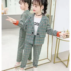 Girls Clothing Set Blazer & Pants Outfits for Baby Girl 6 8 12 Year Kids Clothes Sets Spring Autumn Plaid Children's Suit