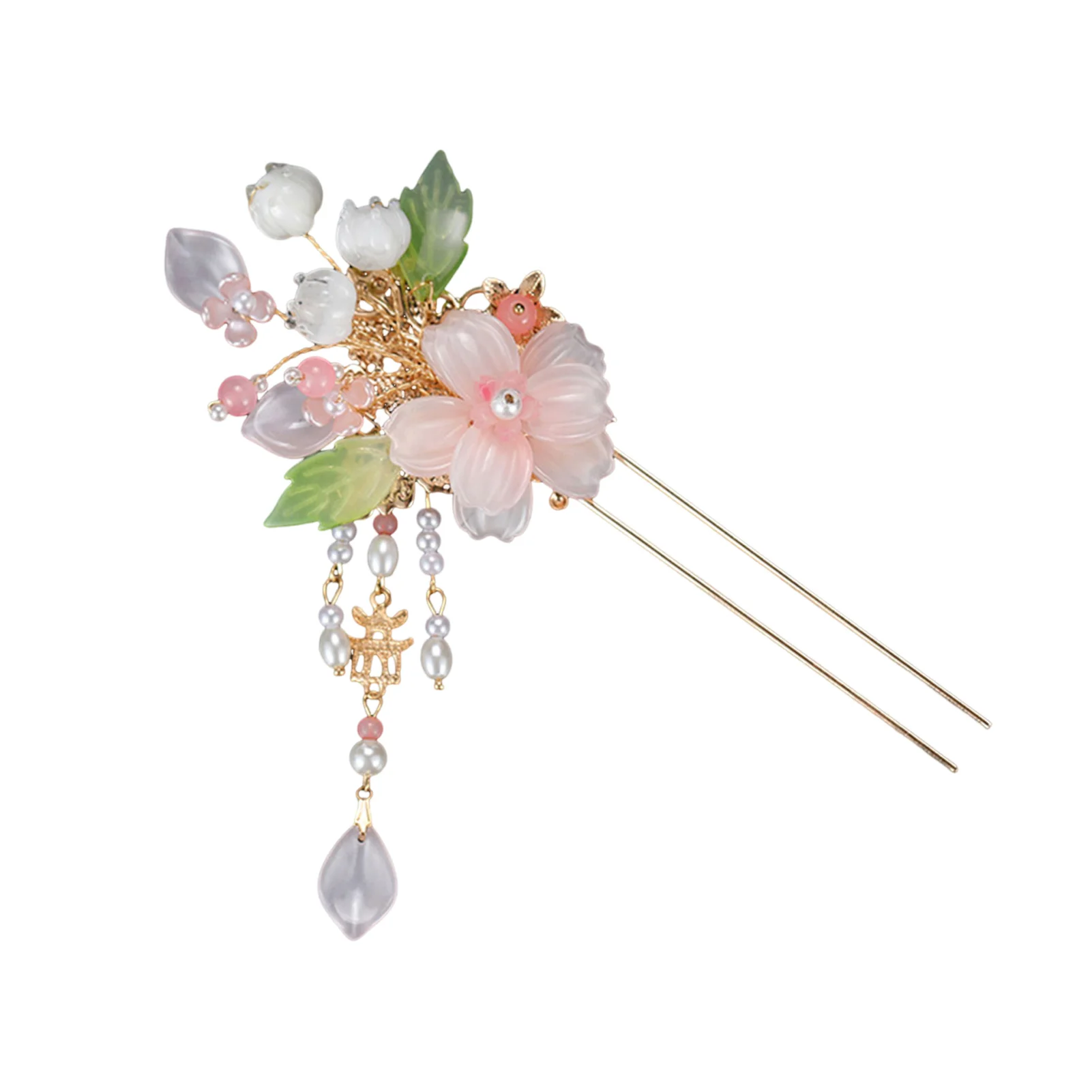 Elegante rosa Blume Haarnadeln Retro chinesischen Stil U-förmige Haarstäbchen Gabeln Perlen Anhänger Haarspangen Frauen Hochsteckfrisur Haarschmuck – Detail 6