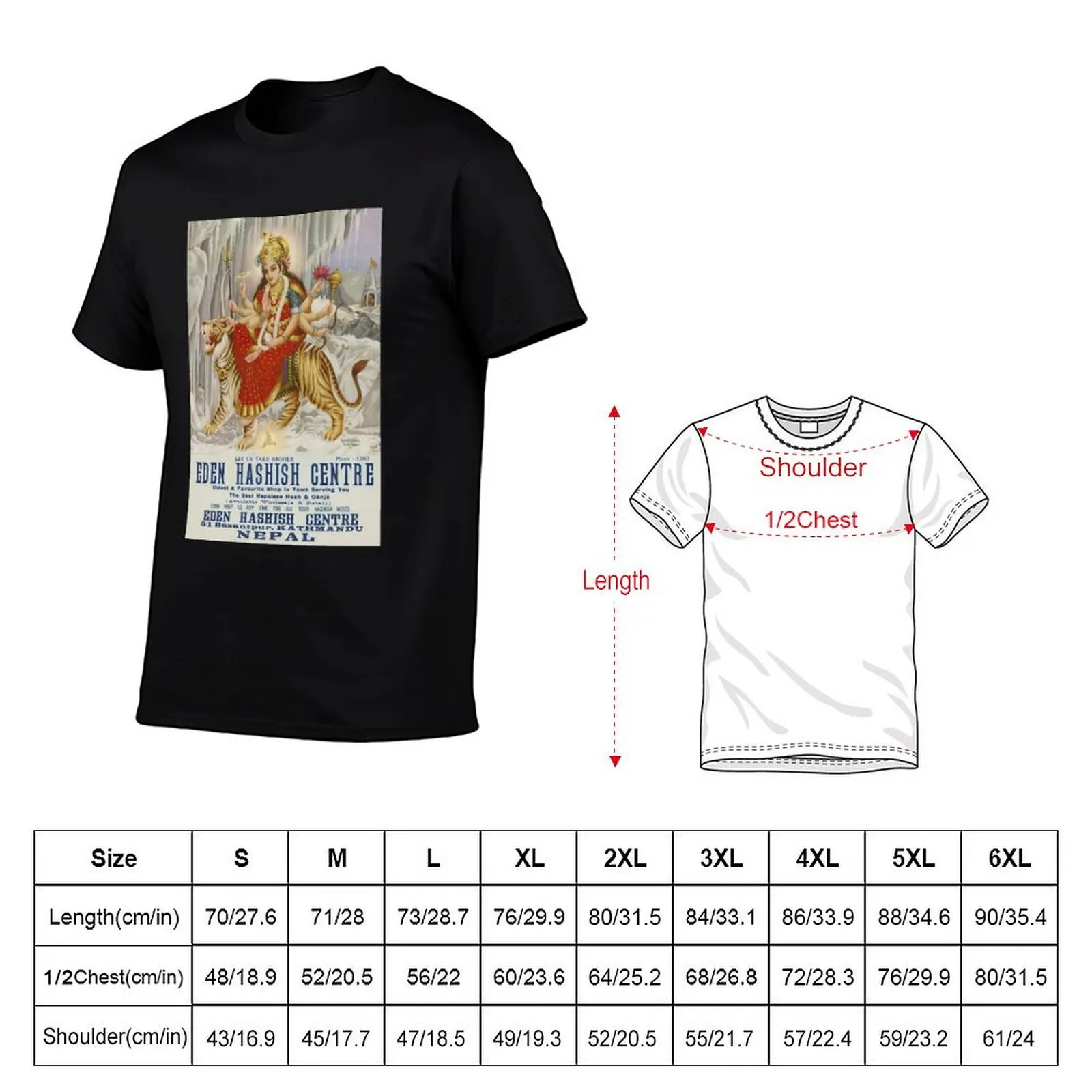 Rare Vintage Illustrated Psychedelic Poster From Nepal - EDEN HASHISH CENTRE (Goddess Vaishnavi) T-Shirt