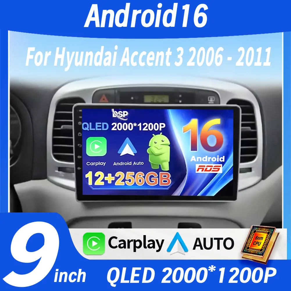 For Hyundai Accent 3 2006 - 2011 Car Radio Multimedia Video Player Navigation GPS Android 16 No 2din 2 din dvd
