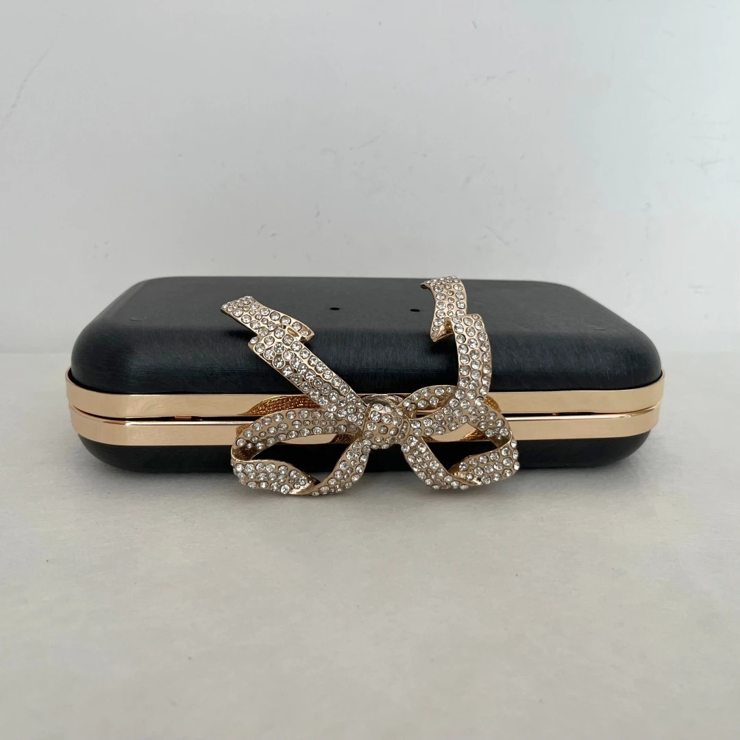 DIY Metal Box Purse Frame Kit Handmade Clutch Mold with Rhinestone Decoration Butterfly Bow Head Glue-In Pen Bag Accessories for