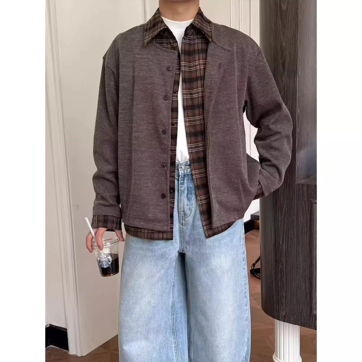 

Повседневная мужская куртка на весну и осень, свободная посадка из Гонконга Sle High Street Trend, Harajuku, корейская версия, верхняя одежда, пальто