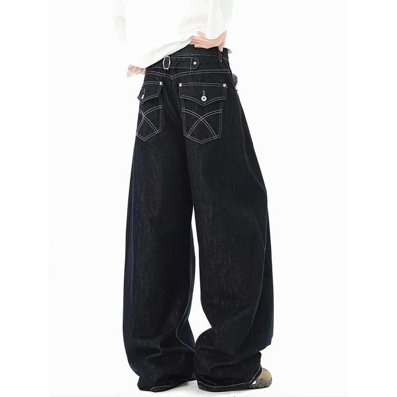 Man's  Black Gothic Emo Baggy Jeans Y2k Oversize Denim Trousers Vintage Harajuku Grunge Alternative Wide Leg Jean Pants