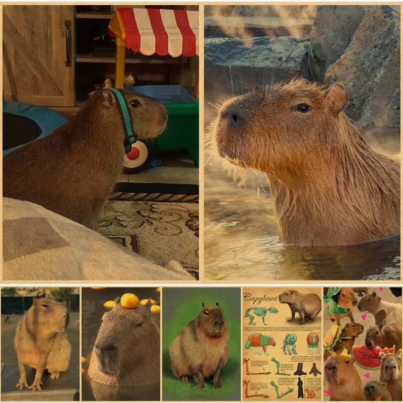 

Lovely Capybara Poster Capybara Art Print Vintage Wall Art Canvas Painting Prints For Kids Room Bedroom Home Decor