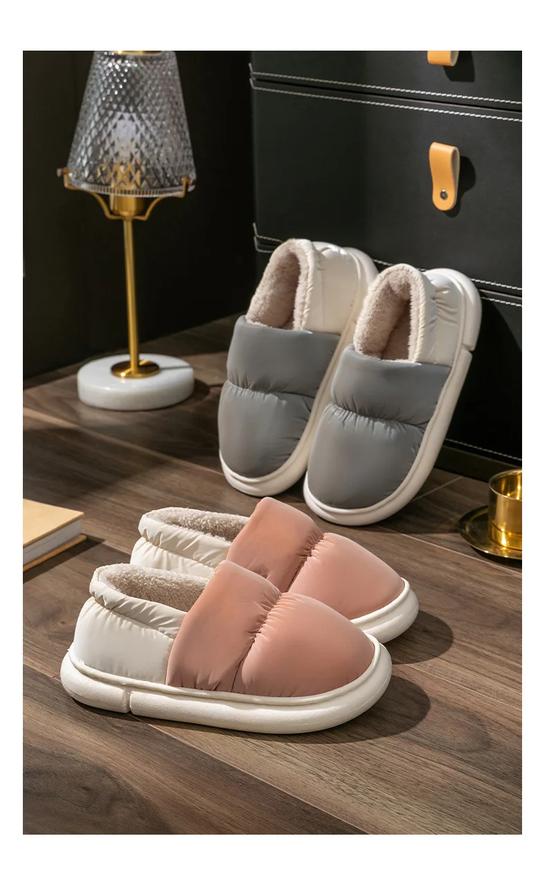 Unisex Winter-Warmhausschuhe für Damen und Herren, 4 cm dicke Sohle, Cloud-Pillow-Slides, wasserdicht, für drinnen und draußen, Fleece-Hausschuhe, Mule. – Detail 14