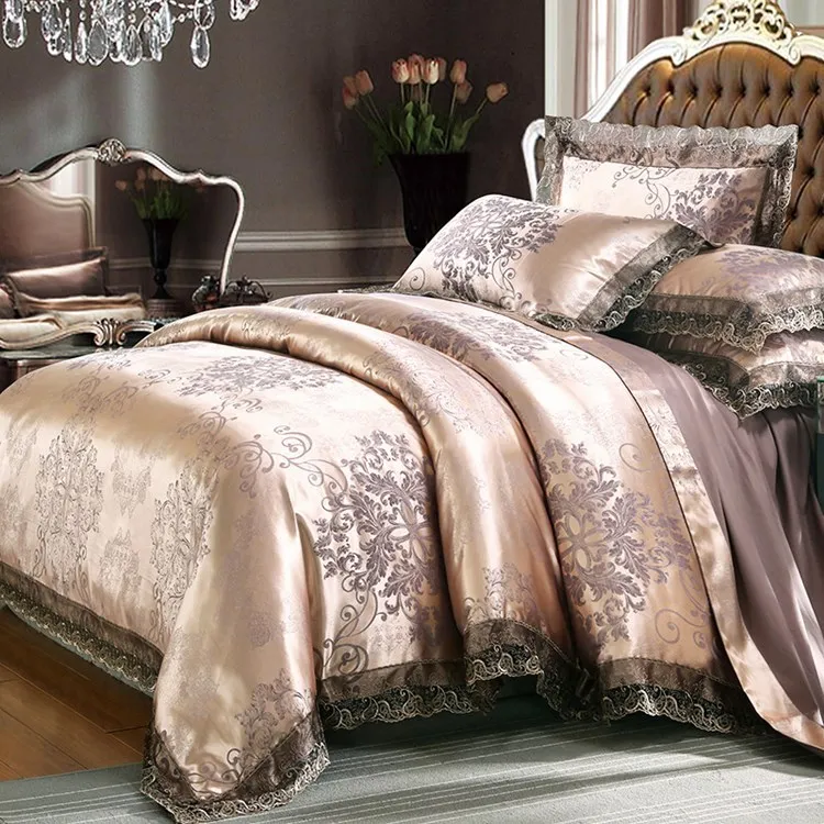 European Classical Luxury 4PCS Bedding Set Jacquard Tencel Modal Comforter Cover with Lace Sheet Pillowcases for King Queen Size - view 4