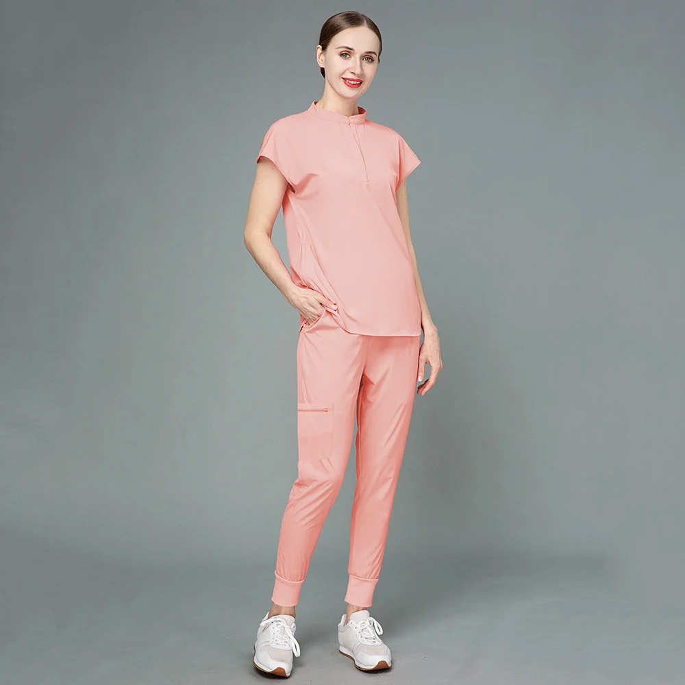 Ropa de trabajo de enfermera para clínica de mascotas, uniformes de mujer, conjunto de esteticista de laboratorio, uniformes de Spa, Top de alta calidad + Pantalones de jogging