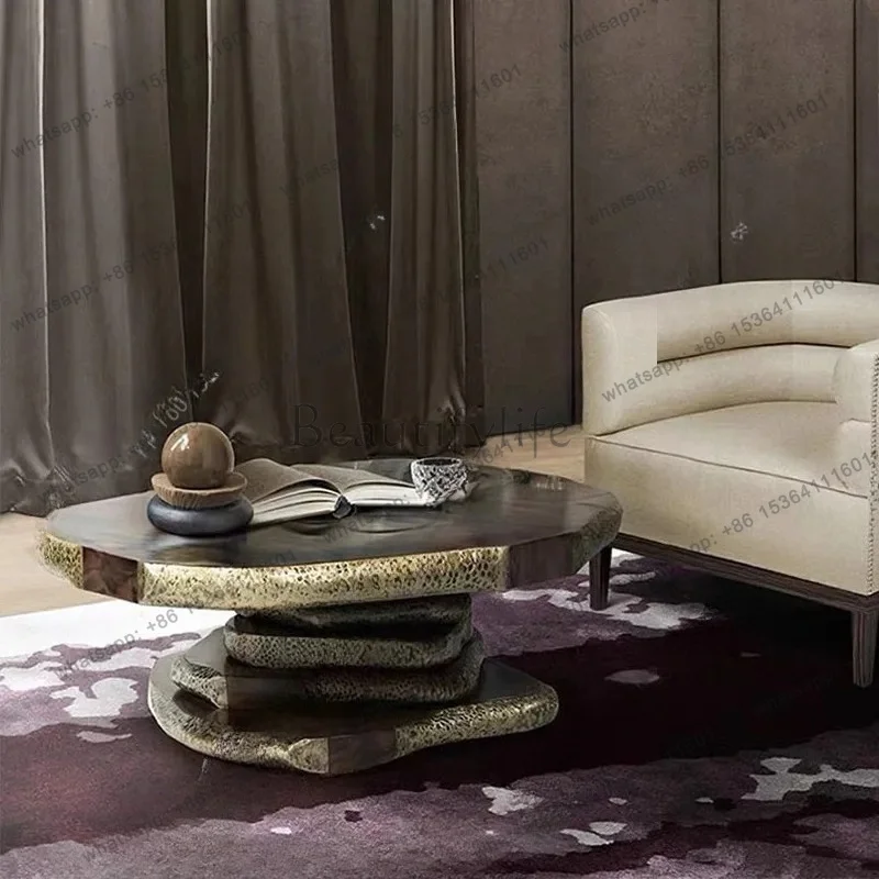 FG   Irregular Coffee Table High-end Solid Wood Light Luxury Household Living Room Rounded Corners New Art High-end Coffee Table