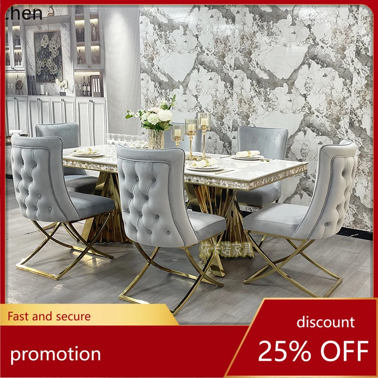

ZML Marble Dining Table and Chair Set Modern Simple Rectangular High-end Dining Table Home Stainless Steel Dining Table