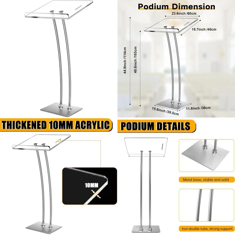 Прочный акриловый подиум для церков с железным основанием и толстой столешницей, многофункциональная кафедра-стойка с улучшенным S