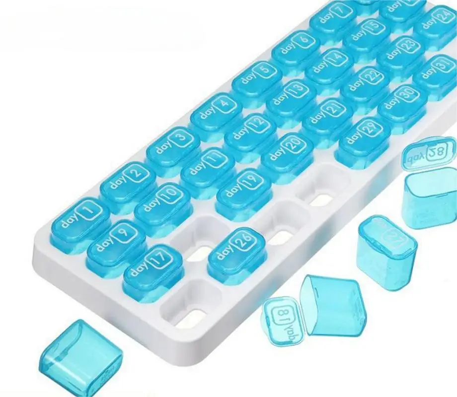 Monthly 31 compartments keyboard design plastic pill box medicine storage case