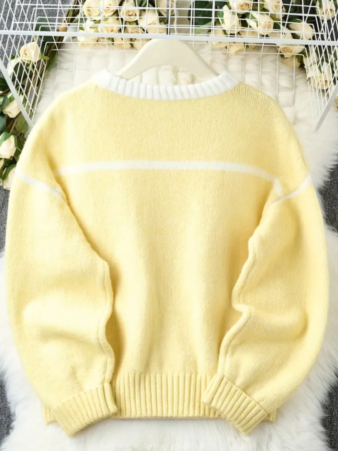 

Модные женские топы — теплый шерстяной мягкий вязаный свитер с длинным рукавом, простой пуловер с контрастными цветами для женщин