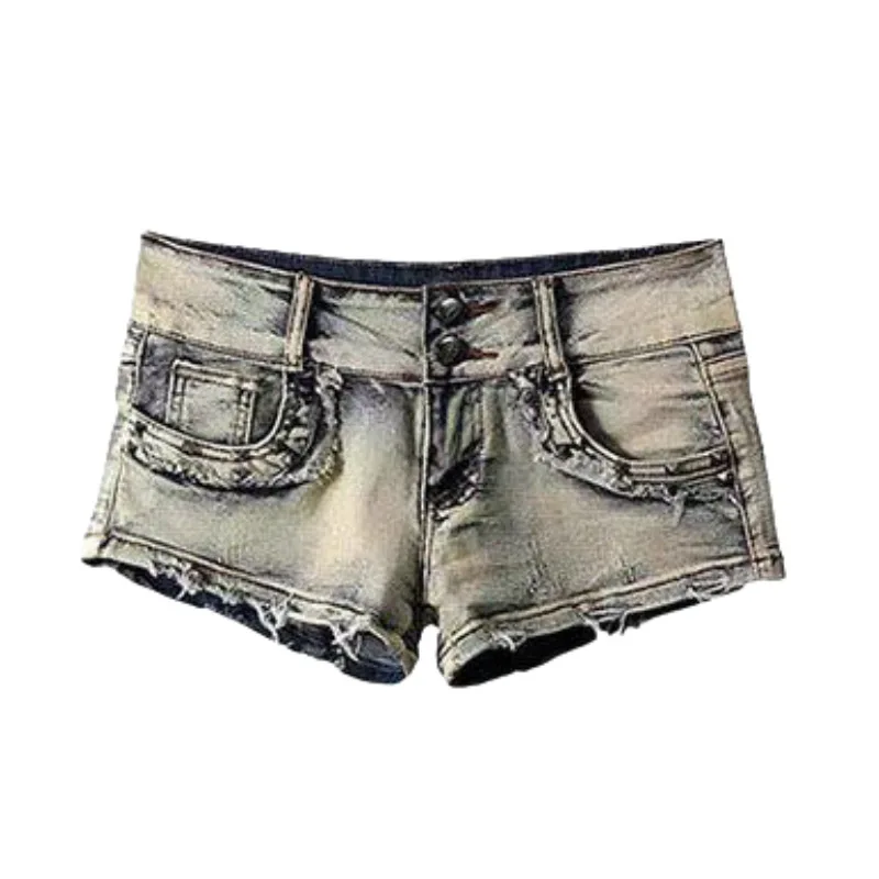 American retro spice girls fashion denim shorts women's summer new low waist slim design sense bag hip ultra-short hot pants.
