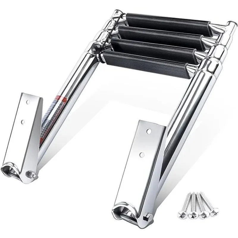 4 Step Under Platform Boarding Ladder With Handrail High Quality Stainless Steel For Marine Boat And Yacht Accessories