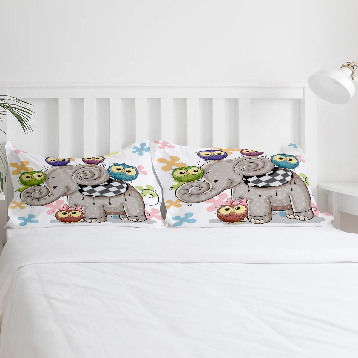 الكرتون الفيل البومة طقم سرير 3 قطعة الفتيان الفتيات حاف الغطاء المخدة الاطفال الكبار غطاء لحاف طقم سرير مزدوج المنسوجات المنزلية