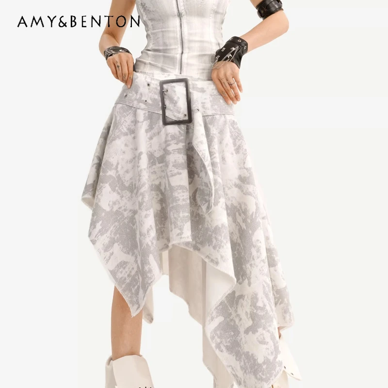 

Sweet Cool Hot Girl Punk Style White Irregular Women's Skirt 2026 Spring Summer New Slimming Irregular Sexy Denim Skirts Ladies