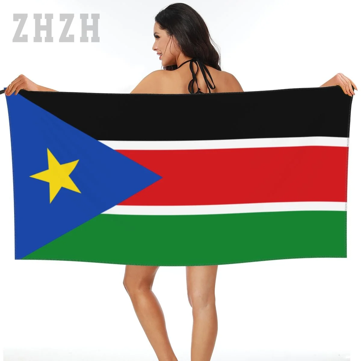 More Design South Sudan Flag Emblem Bath Towel Quick dry Microfiber Absorbing Soft Water Breathable Beach Swimming Bathroom