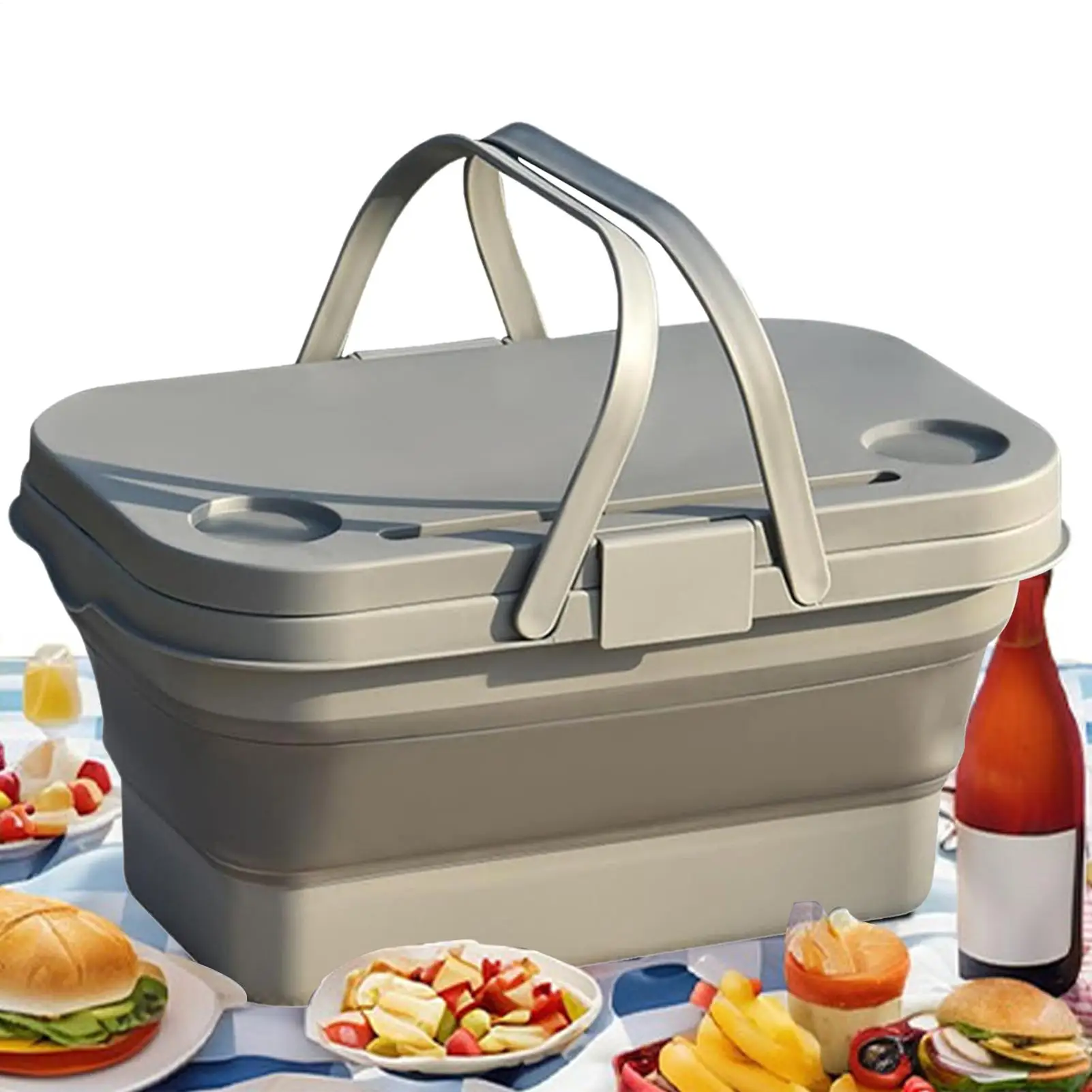 

Foldable Picnic Basket Portable Market Basket With Handle Camping Storage Basket For Picking Outdoor Gathering Restaurant