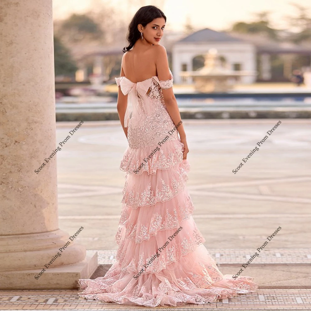 Vestidos De Noche De moda para mujer, vestidos De graduación personalizados con hombros descubiertos y abertura lateral De encaje, bata De tul suave para verano 2025