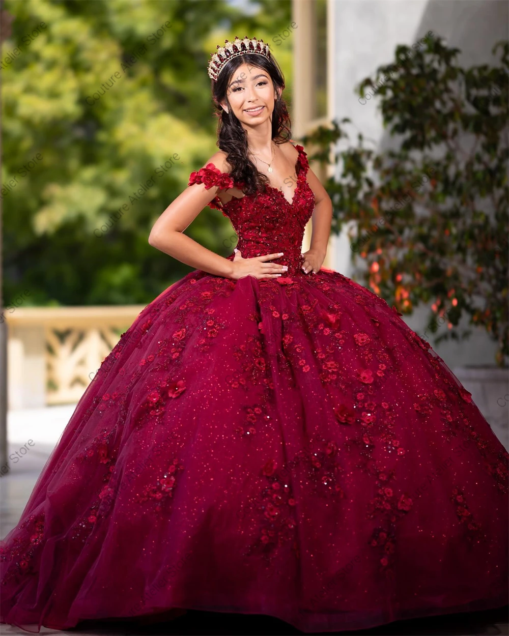 فساتين Quinceanera مطرزة بالزهور ثلاثية الأبعاد باللون العنابي، ثوب حفلة مكسيك مزين بالدانتيل، 15 فستان تخرج الأميرة مخصص