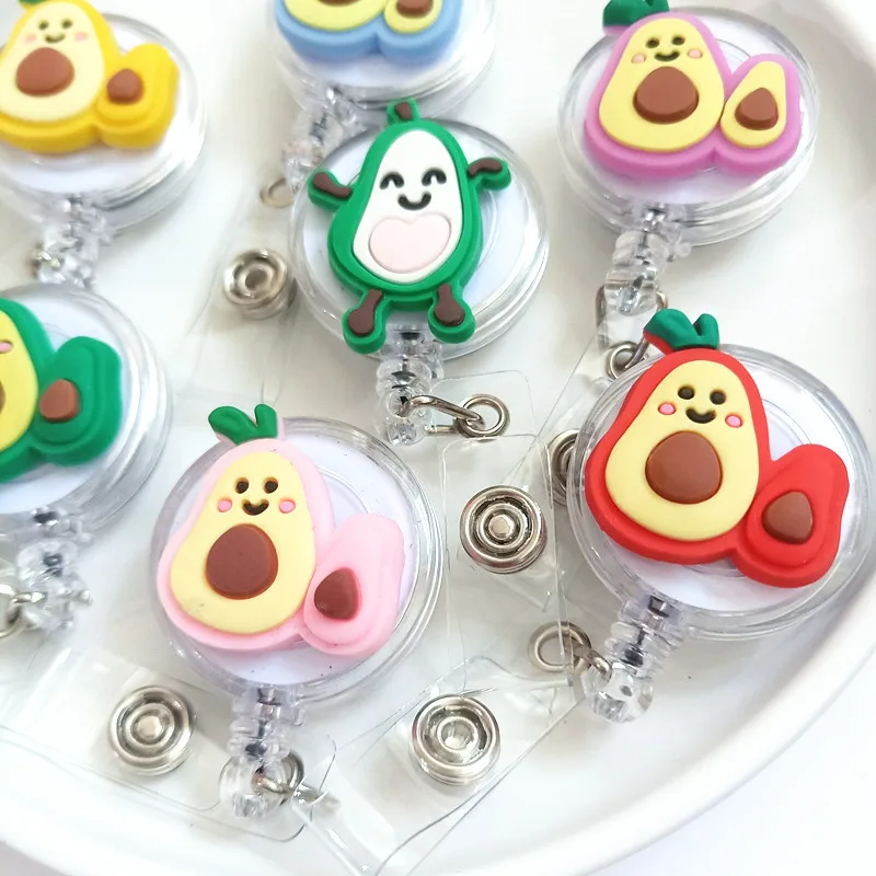 Cute Cartoon Avocado Strawberry Badge Reel Retractable Easy Pull Badge Reels for ID Name Tag Clips Work Pass Card Badge Reel