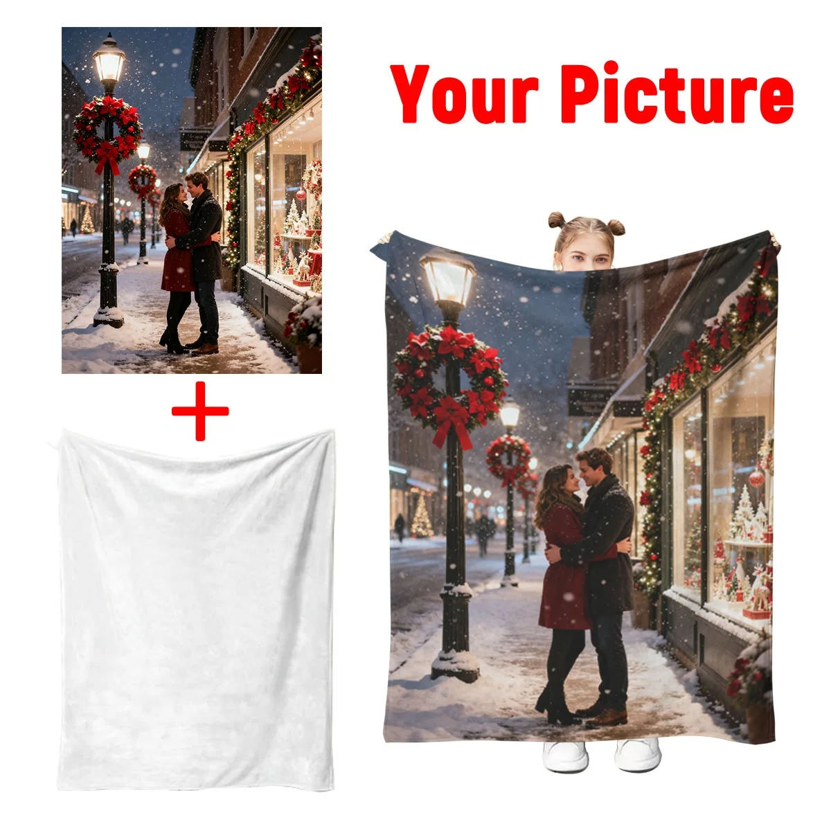 Custom Christmas Couple Anniversary Flannel Blanket - Engraved with Personalized Date + Christmas Pattern, Constant Temperature, Warm, Machine Washable, Non-Deformable, Suitable for Master Bedroom Bed, Sofa Rest, Car Backup - Premium Polyester Fiber - Ideal Christmas Anniversary Gift for Husband, Wife