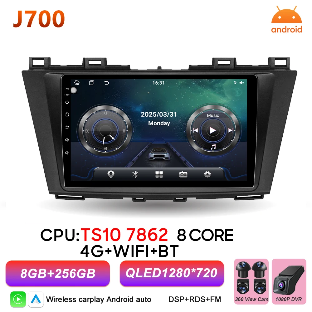 2Din Android 16 Auto autoradio voor Mazda 5 CW 2010 2011 2012 2013 2014 2015 Carplay Navigatie Video Multimedia Speler DSP Stereo