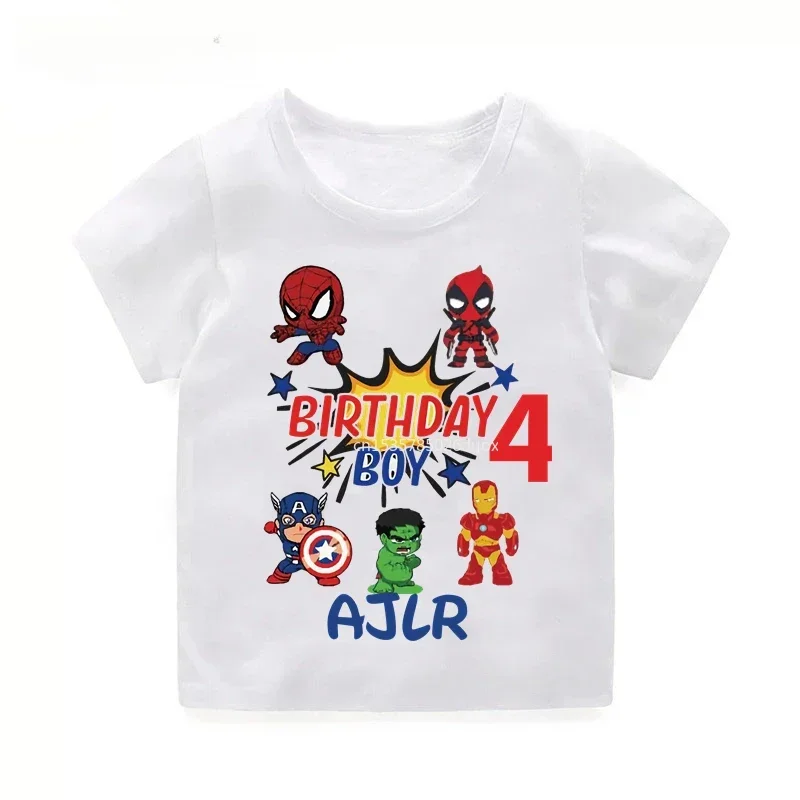 Birthday Marvel SuperHero Children T Shirt 2 3 4 5 6 7 8 Summer Short Sleeve The Avengers Cotton Baby Boy Tee Tops  Kid Clothes