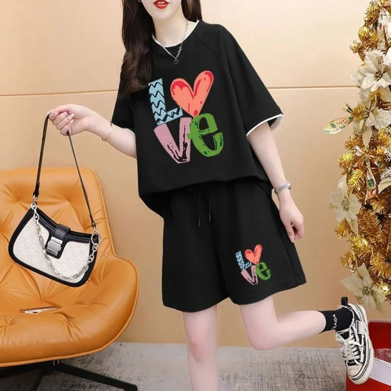 

Woman Shorts Black Tracksuit T Shirt Cotton Outfit Korean Style Stylish New Features of Matching Short Sets for Women 2 Pieces