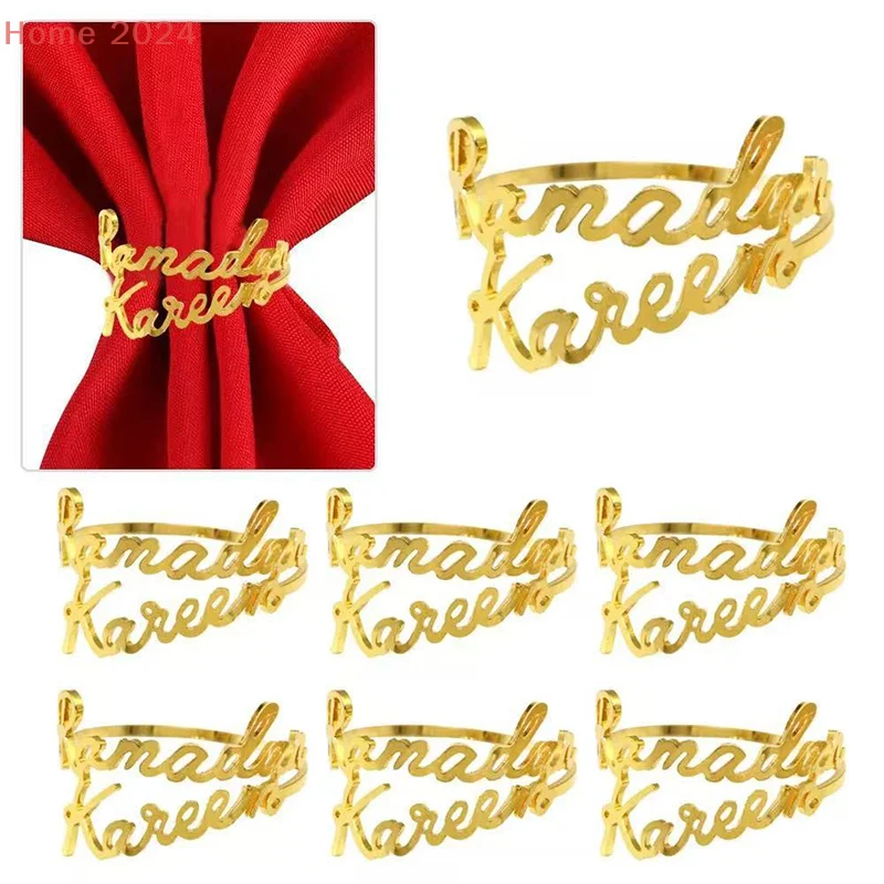 

6Pcs Ramadan Kareem Napkin Rings Eid Mubarak Muslim Islamic Dinner Table Home Decoration Alloy Napkin Buckle Ramadan Gift