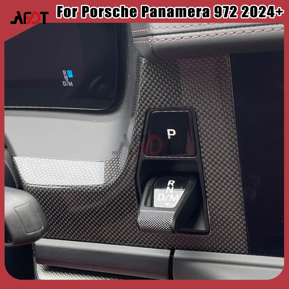 Lhd para 2024-2026 porsche panamera 972 gts 4S turbo s e-híbrido real fibra de carbono simples tecer alavanca de mudança painel de engrenagem de estacionamento