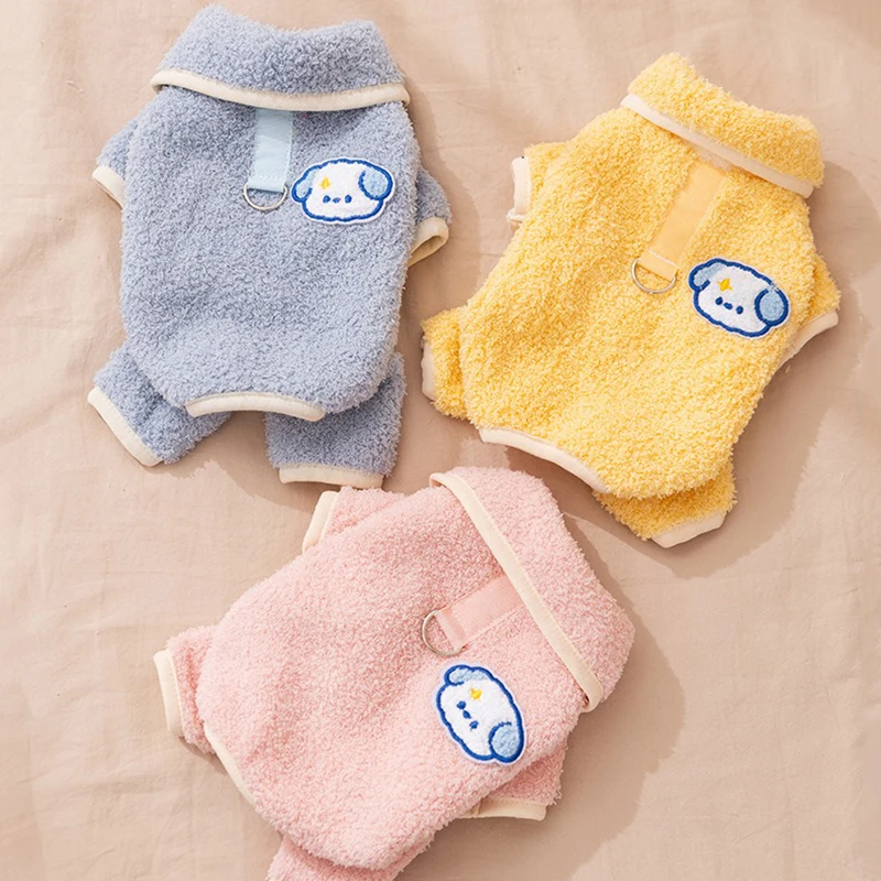 Button-fastening Pet Pyjamas Winter Warmth for Small to Medium-sized Dogs Teddy Four-legged Clothes Sweet Puppy Fleece Clothing